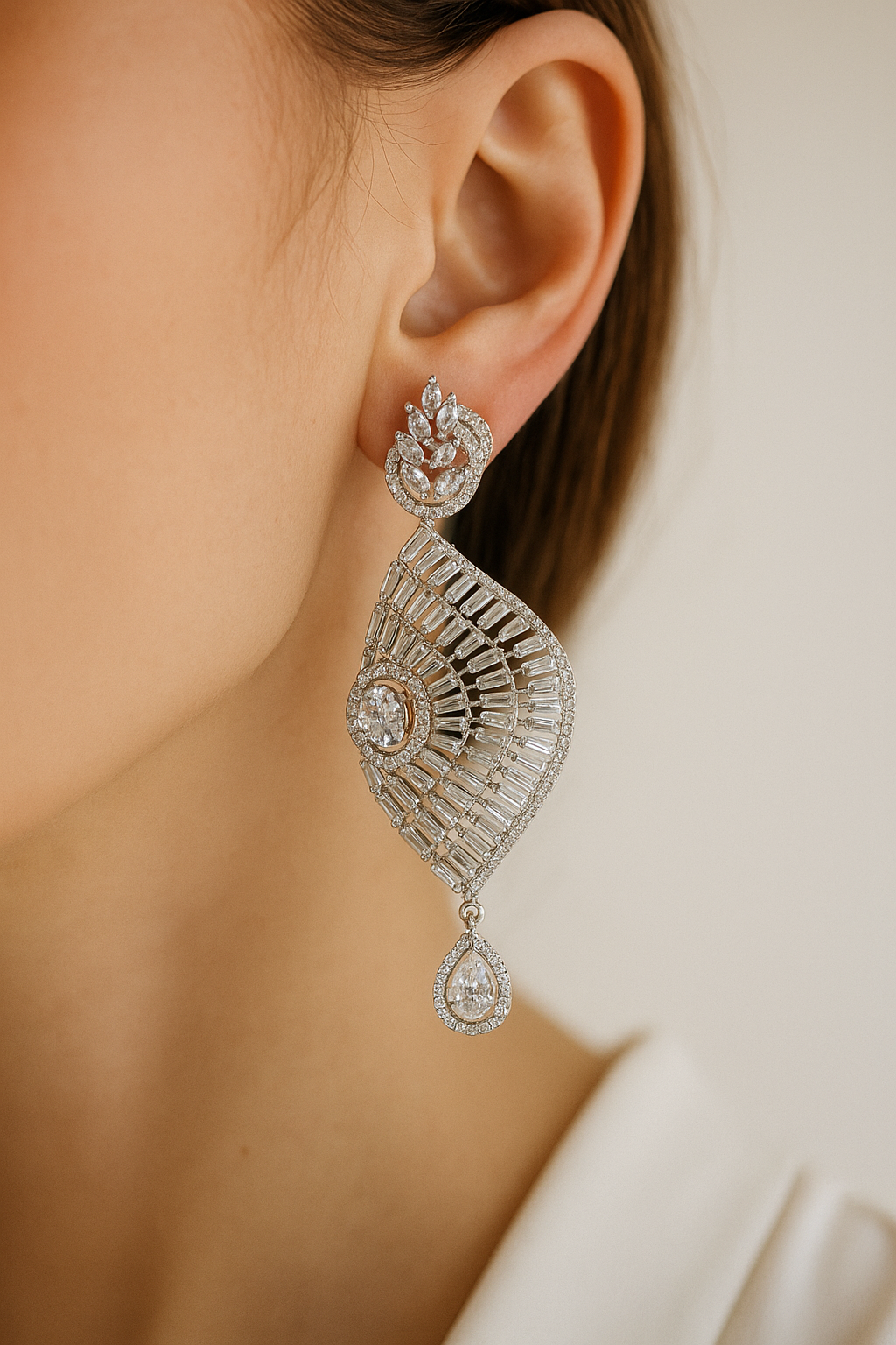 Luxury CZ Fan-Shaped Drop Earrings